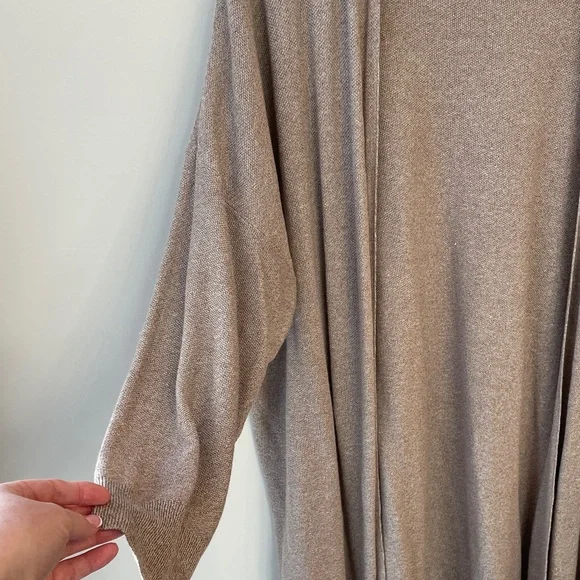 Eileen Fisher Organic Linen Cotton Long Open Cardigan Cocoa Cream XL - Picture 4 of 10